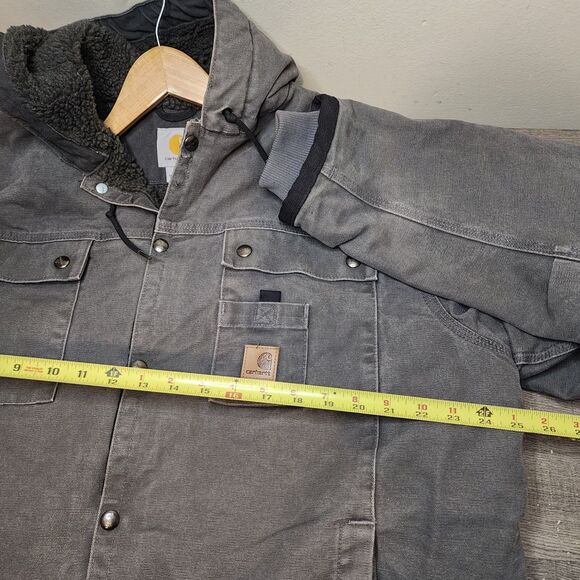 Vintage Carhartt Jacket Sherpa Lined Snap Up Hooded J284-GVL Gravel Mens Large - Picture 10 of 11